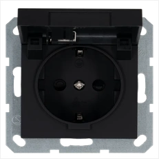 Изображение Розетка SCHUKO© с крышкой и защитными шторками 16A 250V~ 2P+T, цвет черный матовый (soft touch)